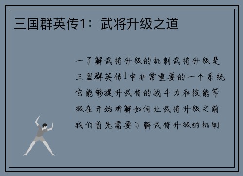 三国群英传1：武将升级之道